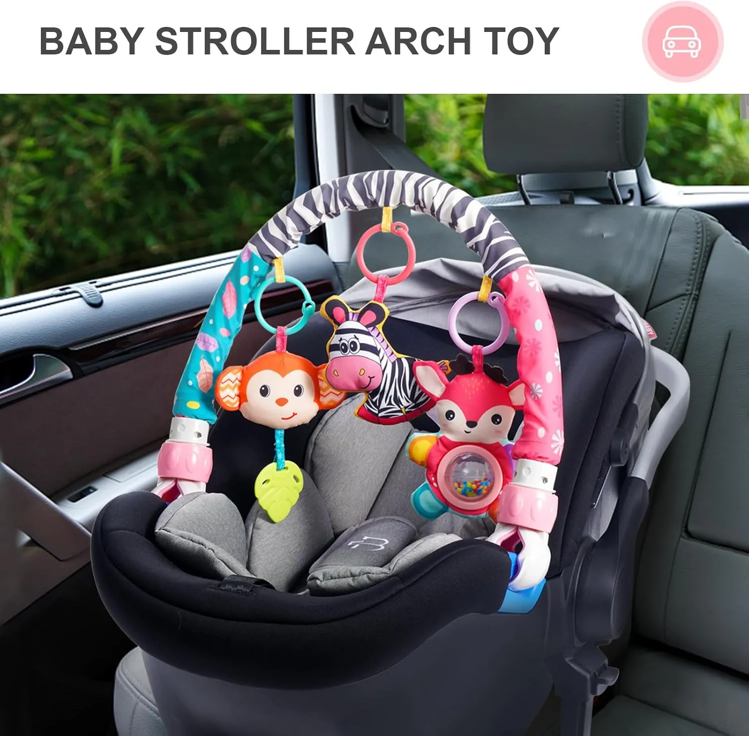 Koty Baby Stroller Arch Toy - Car Seat Toys for Babies 0-6 Months,Activity Arch Toy with Play Accessories, Sensory Travel Crib Bouncer Bassinet Toys for Toddler Boy Girl 0 3 6 9 12 24 Months