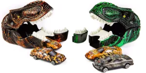 KOVOT Dinosaur Car Shooter Playset: 2 Dino Heads & 4 Clicking & Shooting Cars Included