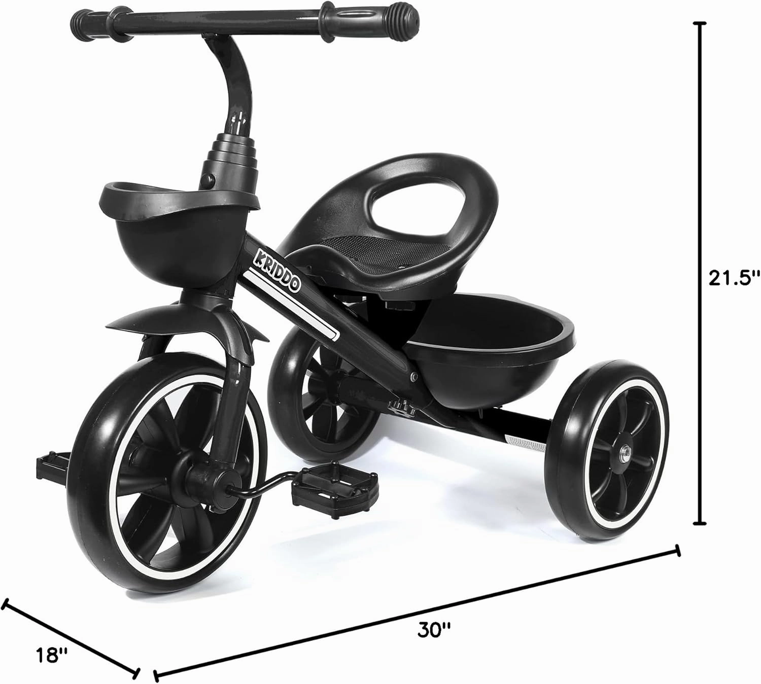 KRIDDO Kids Tricycle for 2-5 Year Olds - Gift for Toddlers - Black