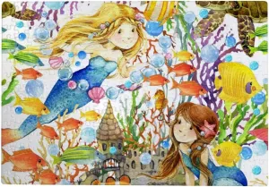 Kuizee Puzzle 500 Piece Jigsaw Puzzle ﻿Cute Cartoon Mermaid Fish Underwater World Watercolor Kids Adult Educational Intellectual Decompressing Fun Game 20.5X15Inch