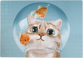 Kuizee Puzzle 1000 Piece Jigsaw Puzzle Need My Space Cute Cat Fish Bowl Kids Adult Educational Intellectual Decompressing Fun Game 29.5X19.7Inch