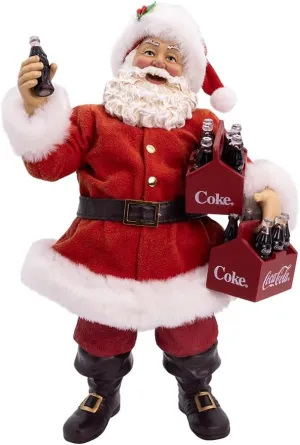 Kurt Adler 10.5-inch Coca-Cola Santa Holding Two Six Packs Table Piece