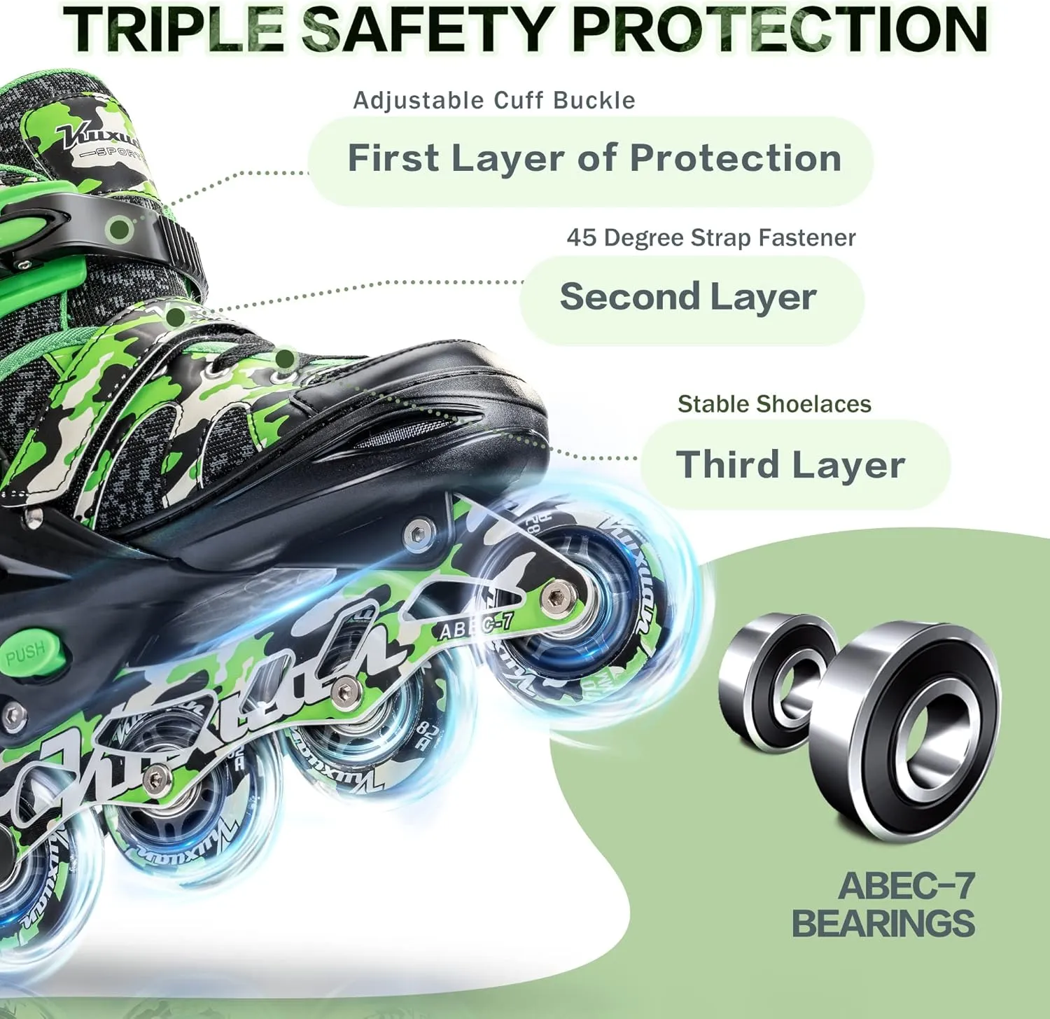 Kuxuan Boys Adjustable Inline Skates with Light up Wheels, Fun Illuminating Skates for Kids Girls Youth