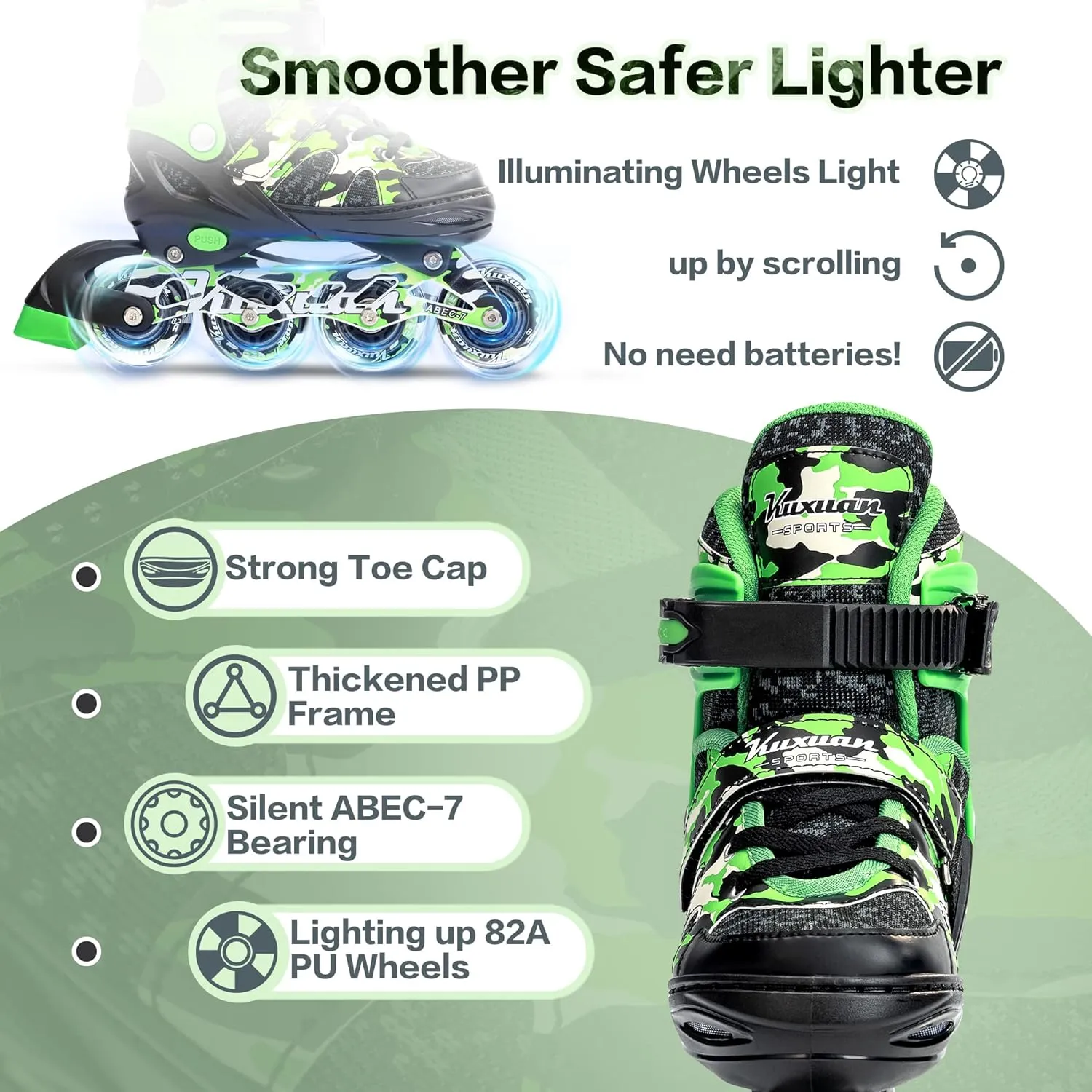 Kuxuan Boys Adjustable Inline Skates with Light up Wheels, Fun Illuminating Skates for Kids Girls Youth