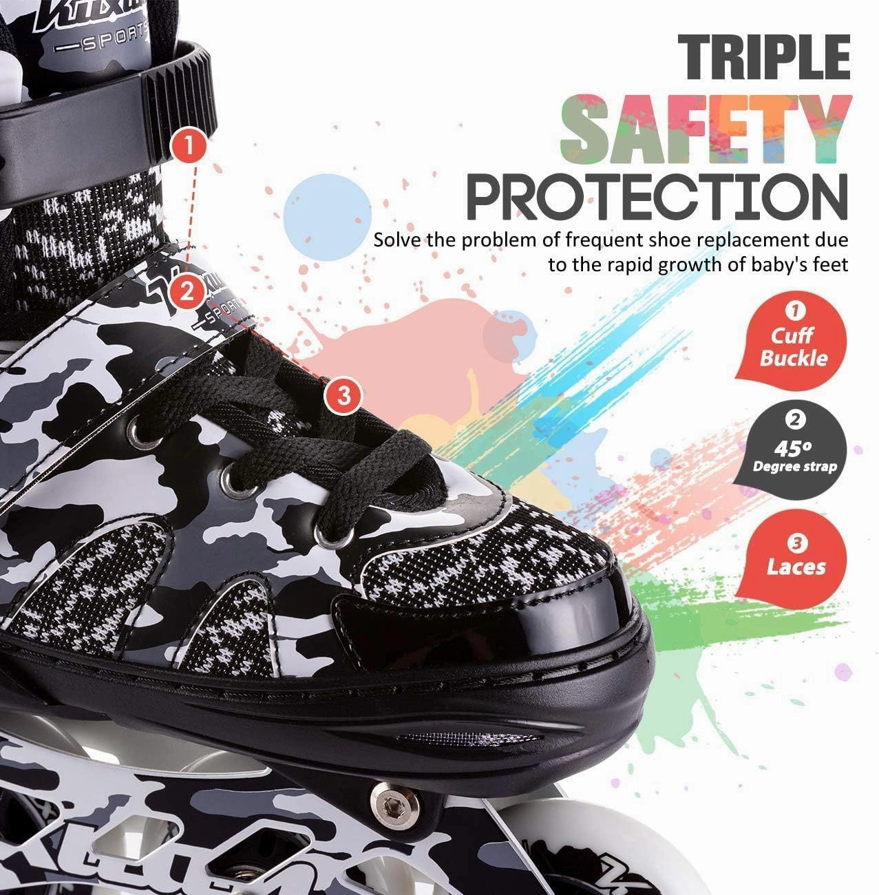 Kuxuan Boys Adjustable Inline Skates with Light up Wheels, Fun Illuminating Skates for Kids Girls Youth