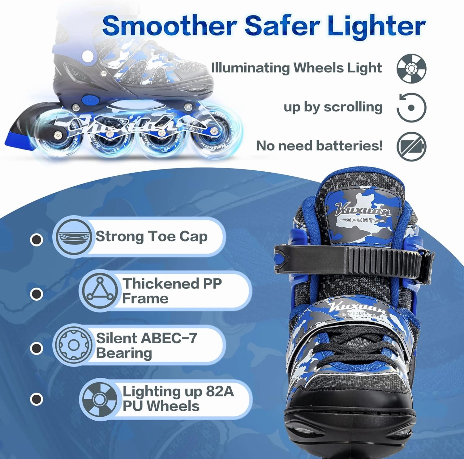 Kuxuan Boys Adjustable Inline Skates with Light up Wheels, Fun Illuminating Skates for Kids Girls Youth