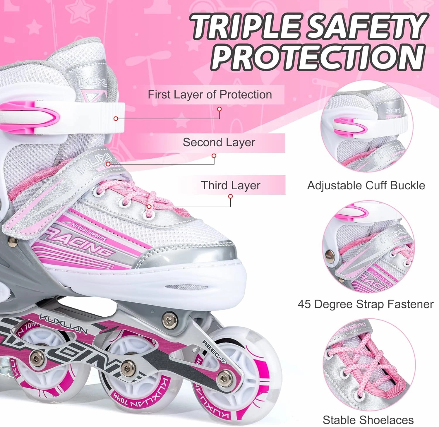 Kuxuan Skates Inline Skates Adjustable for Kids,Girls Skates with All Wheels Light up,Fun Illuminating for Girls and Ladies