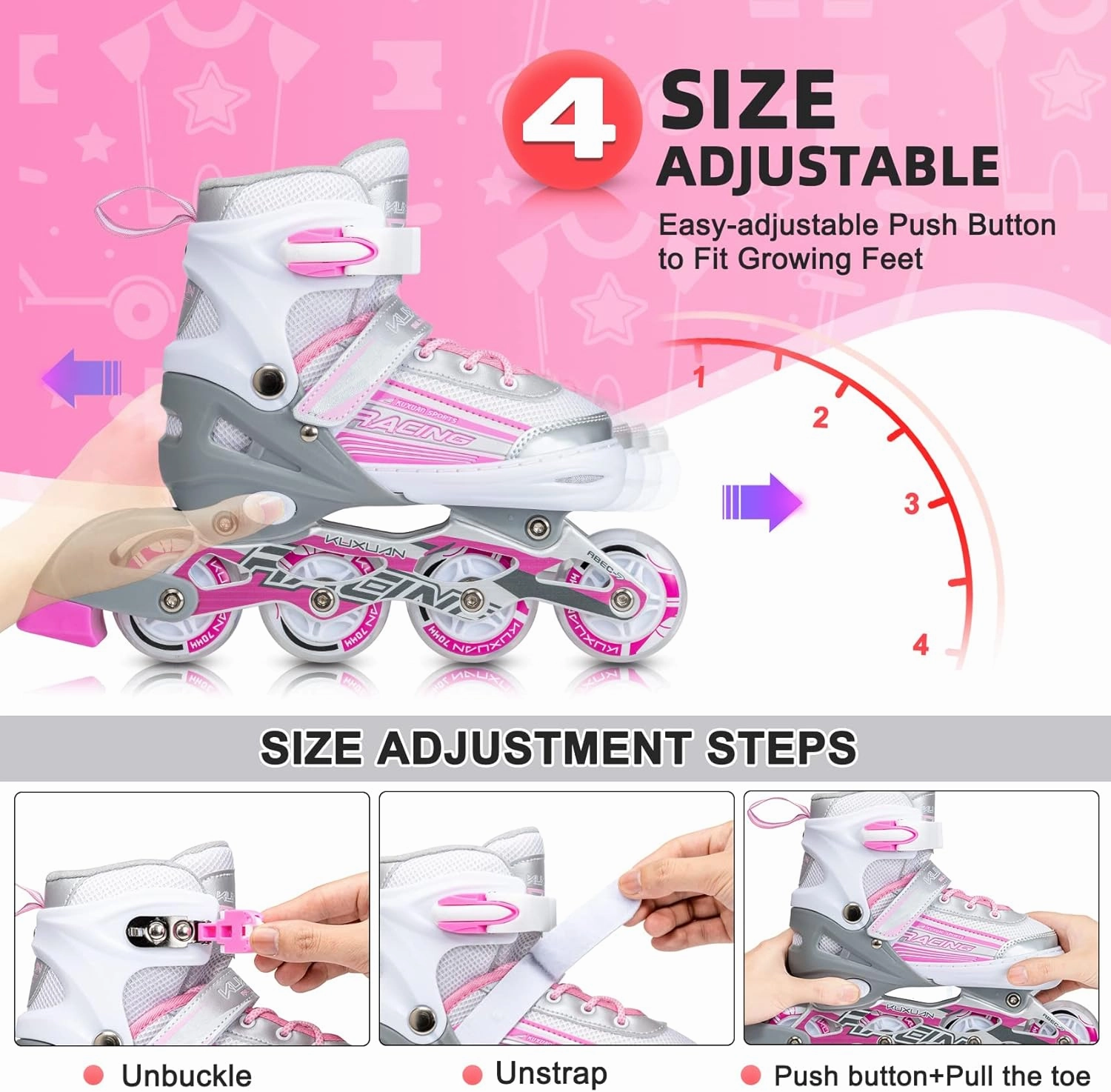 Kuxuan Skates Inline Skates Adjustable for Kids,Girls Skates with All Wheels Light up,Fun Illuminating for Girls and Ladies