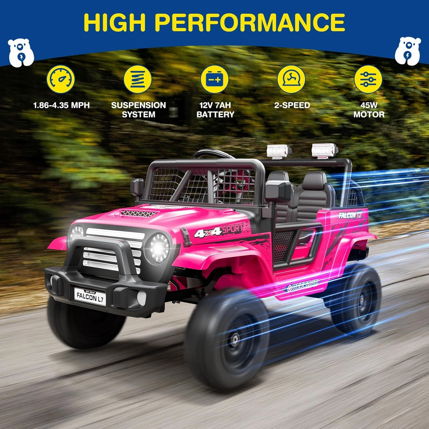 L7 Kids Ride On Car, 2WD Kids Electric Car w/LED Display, Remote Control, Spring Suspension, Bright Lights, Multimedia Functions, Including Wireless, Music, AUX, Ideal Xmas & Birthday Gifts