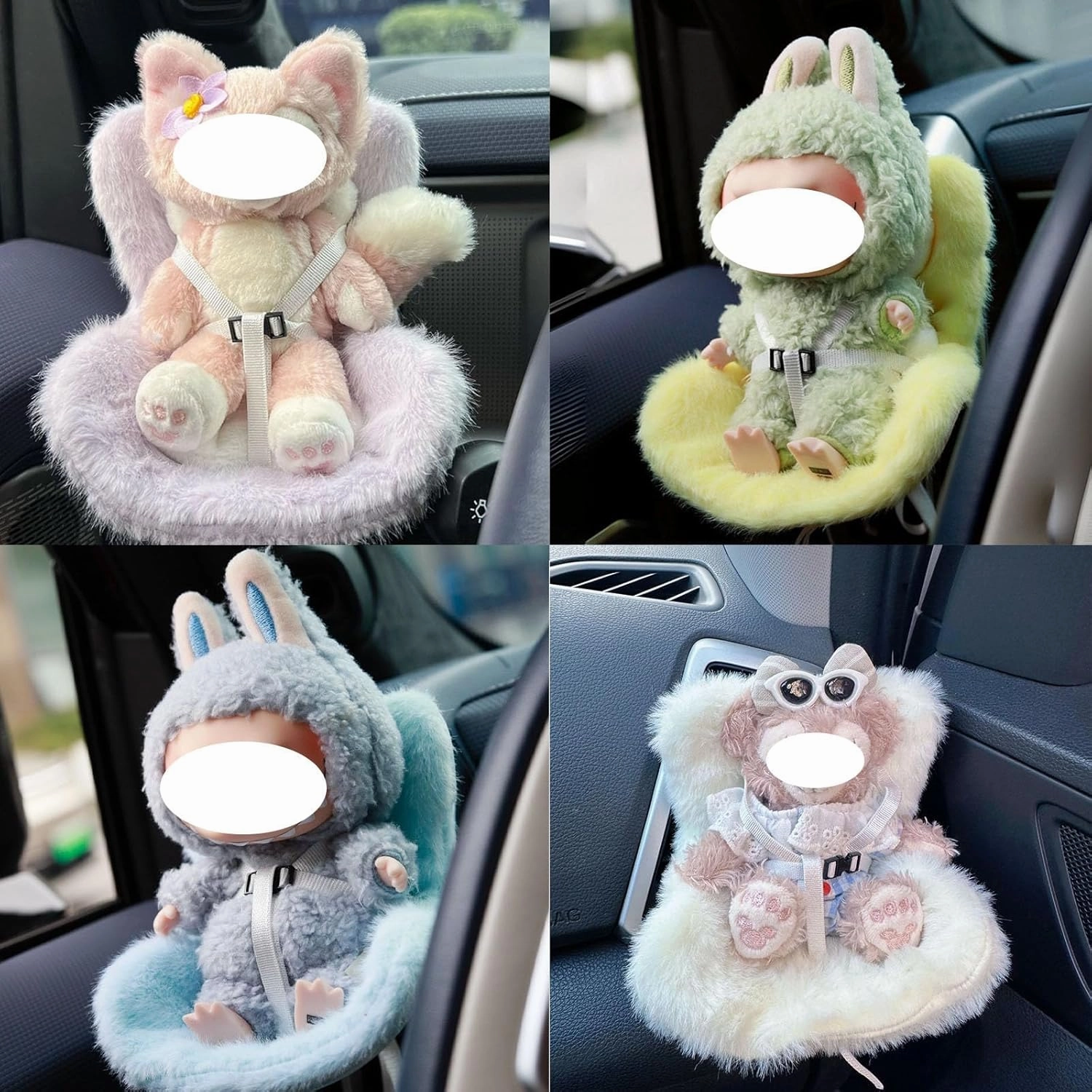 La-bubu Car Seat with Soft Furry Cushion for 10-17cm Dolls, La-bubu Accessories, Car Air Vent Decor, Includes Seat Leg for Desktop Display
