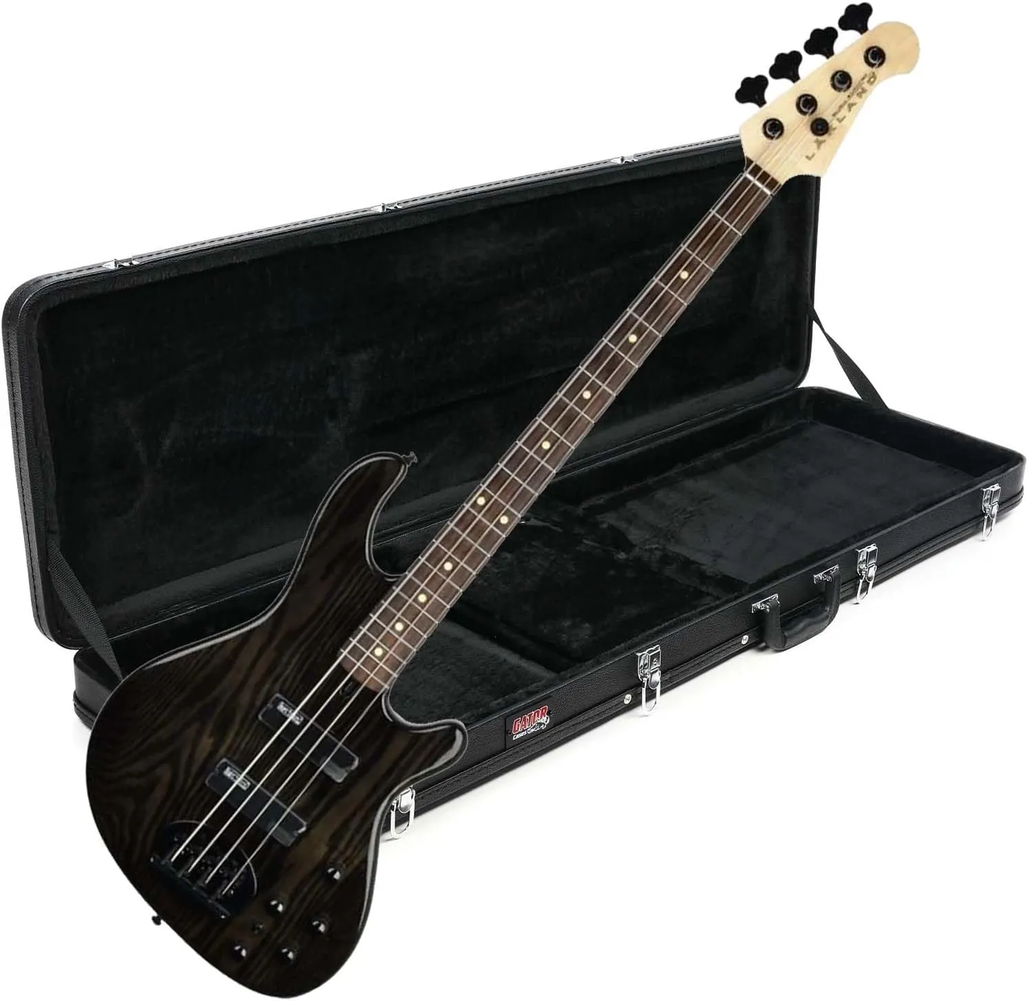Lakland Skyline 44-OS Offset Bass Guitar, Trans Black with Rosewood Fingerboard, Gator GWE-BASS Economy Wood Bundle