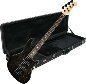 Lakland Skyline 44-OS Offset Bass Guitar, Trans Black with Rosewood Fingerboard, Gator GWE-BASS Economy Wood Bundle