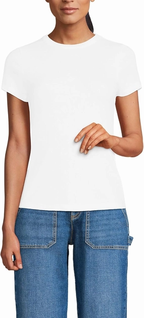 Lands' End Women's Drapey Rib Fitted Short Sleeve Mini T-Shirt