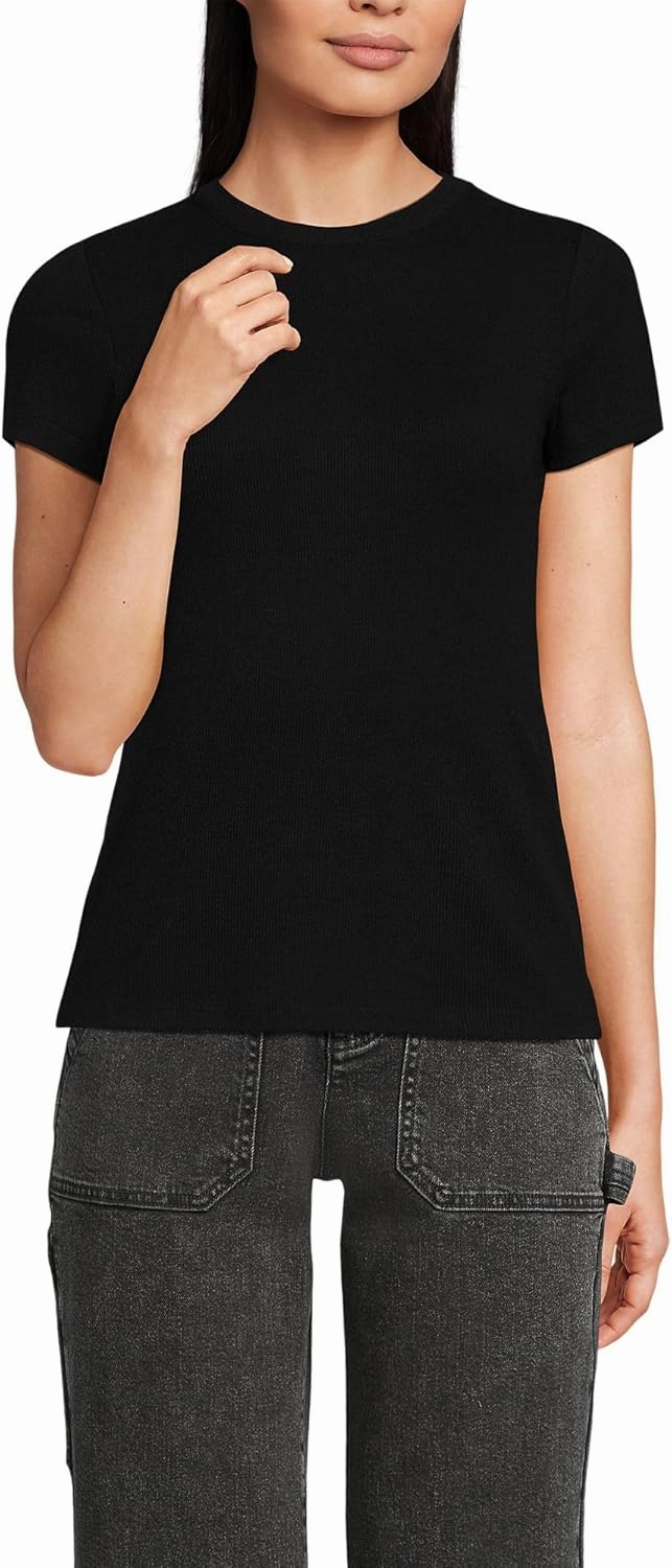 Lands' End Women's Drapey Rib Fitted Short Sleeve Mini T-Shirt