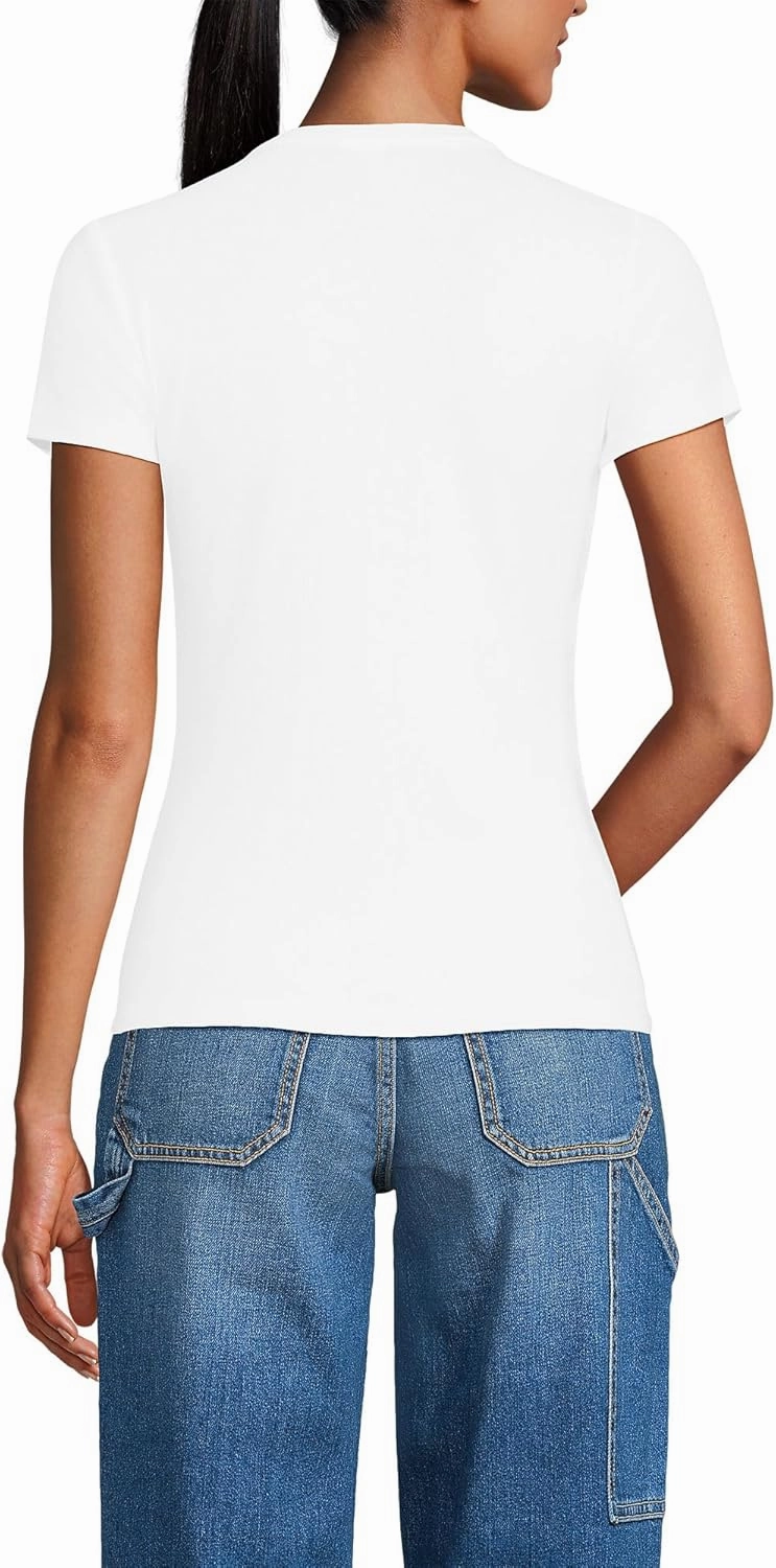 Lands' End Women's Drapey Rib Fitted Short Sleeve Mini T-Shirt