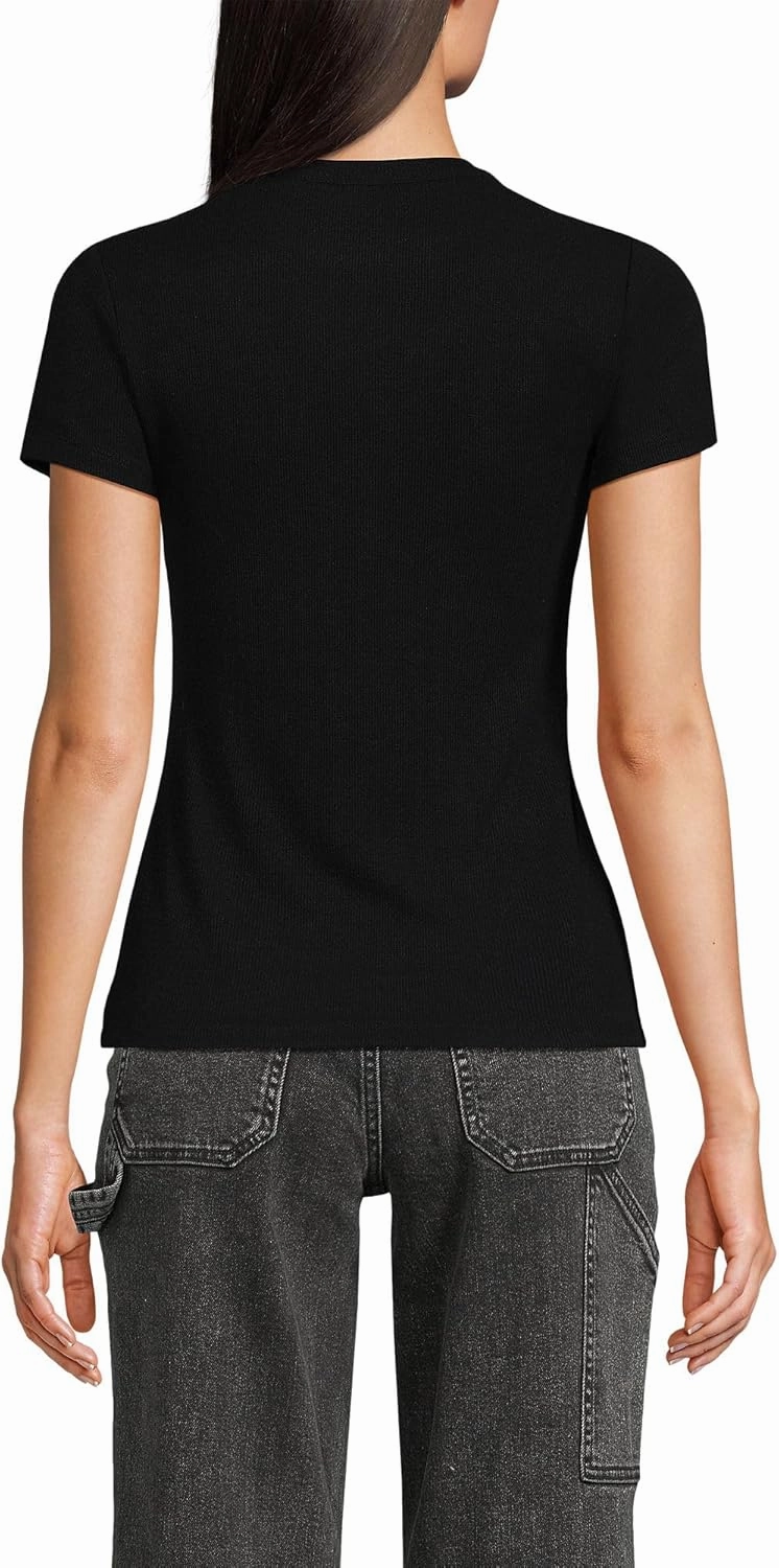 Lands' End Women's Drapey Rib Fitted Short Sleeve Mini T-Shirt