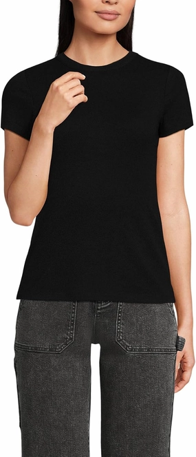 Lands' End Women's Drapey Rib Fitted Short Sleeve Mini T-Shirt