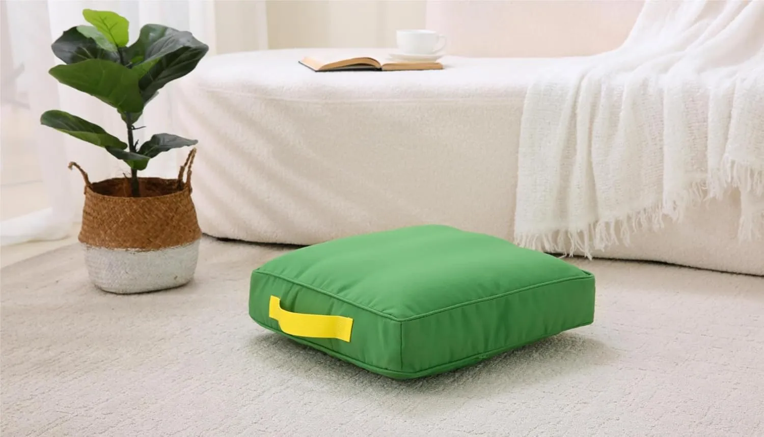 Large Floor Pillow Meditation Cushion Square Floor Cushions for Adults,Premium Washable Outdoor Cushions Seat-Yoga Pillows for Sitting on Floor 18" Green
