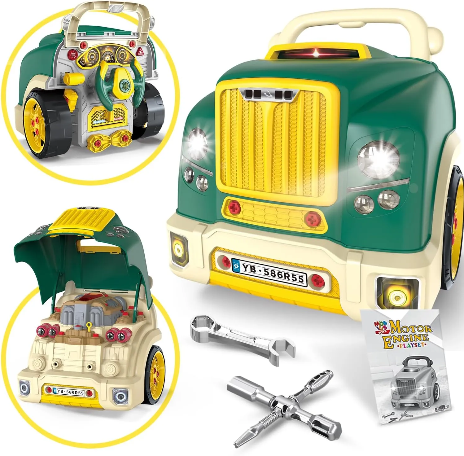 Large Truck Engine Toys for 4 Year Old Boys - Educational Model Engine Mechanic Build Playset w/Lights & Sounds, Take Apart Toy Motor Service Repair Shop Trucks for Kids & Toddler Gifts for 3 4 5 6 7