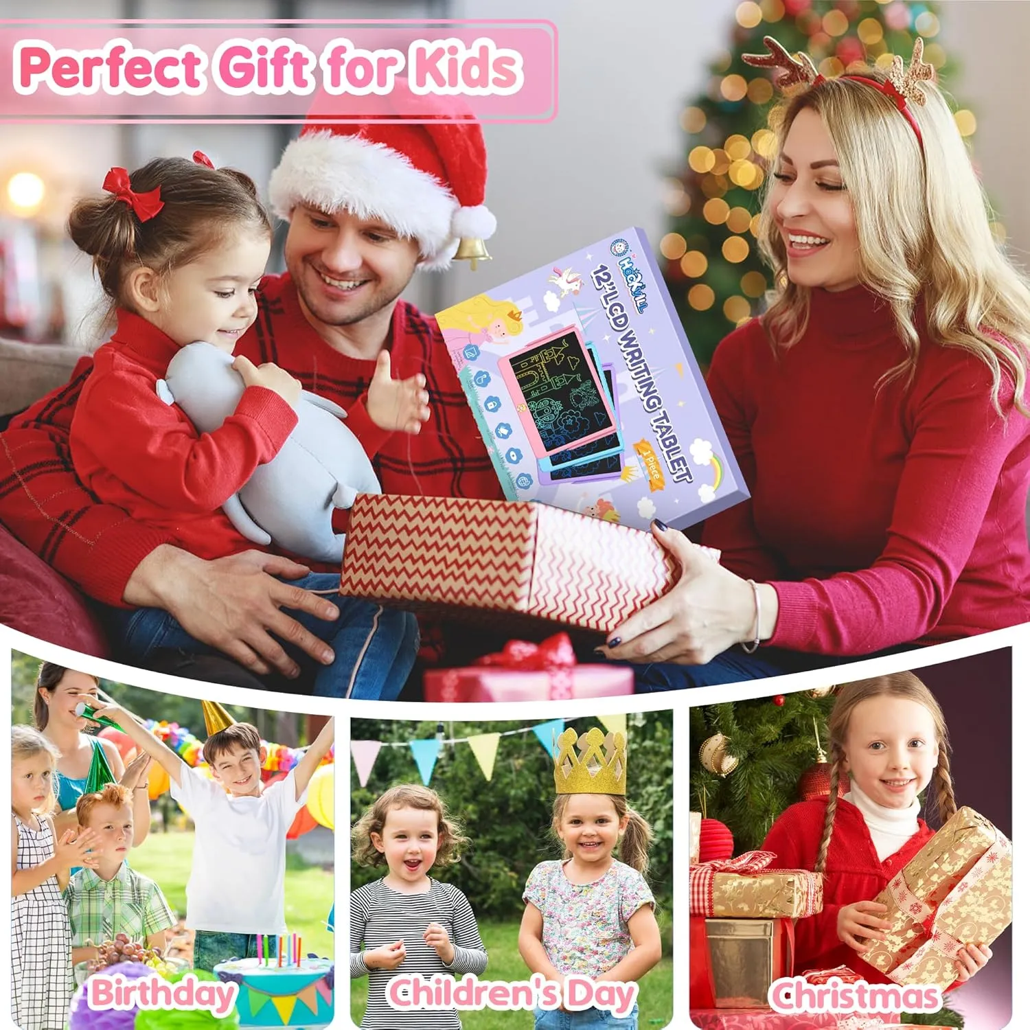 LCD Writing Tablet for Kids 12 Inch, Toys for Boys Girls Drawing Pad for 3 4 5 6 7 Year Old Kids Toys, Toddler Erasable Doodle Board Travel Essentials, Children’s Day Gift for Kids - Pink