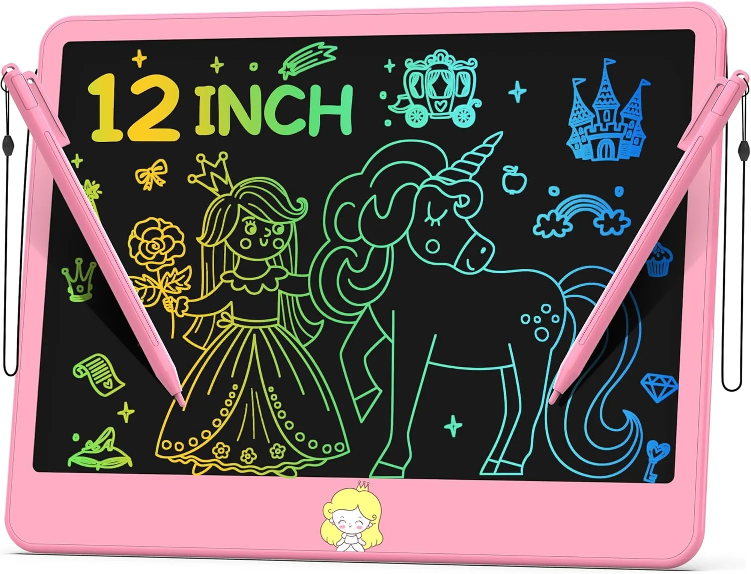 LCD Writing Tablet for Kids 12 Inch, Toys for Boys Girls Drawing Pad for 3 4 5 6 7 Year Old Kids Toys, Toddler Erasable Doodle Board Travel Essentials, Children’s Day Gift for Kids - Pink