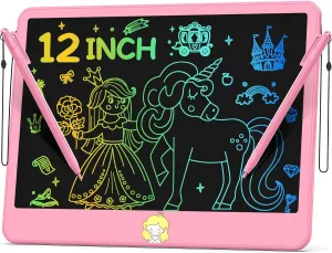 LCD Writing Tablet for Kids 12 Inch, Toys for Boys Girls Drawing Pad for 3 4 5 6 7 Year Old Kids Toys, Toddler Erasable Doodle Board Travel Essentials, Children’s Day Gift for Kids - Pink