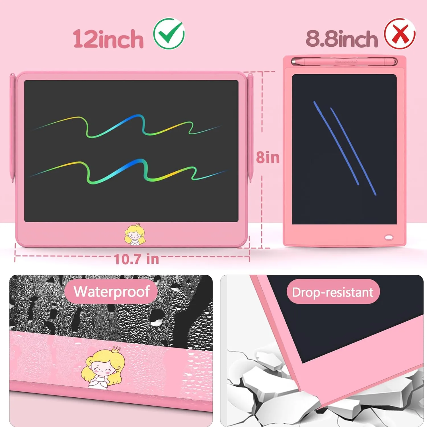 LCD Writing Tablet for Kids 12 Inch, Toys for Boys Girls Drawing Pad for 3 4 5 6 7 Year Old Kids Toys, Toddler Erasable Doodle Board Travel Essentials, Children’s Day Gift for Kids - Pink