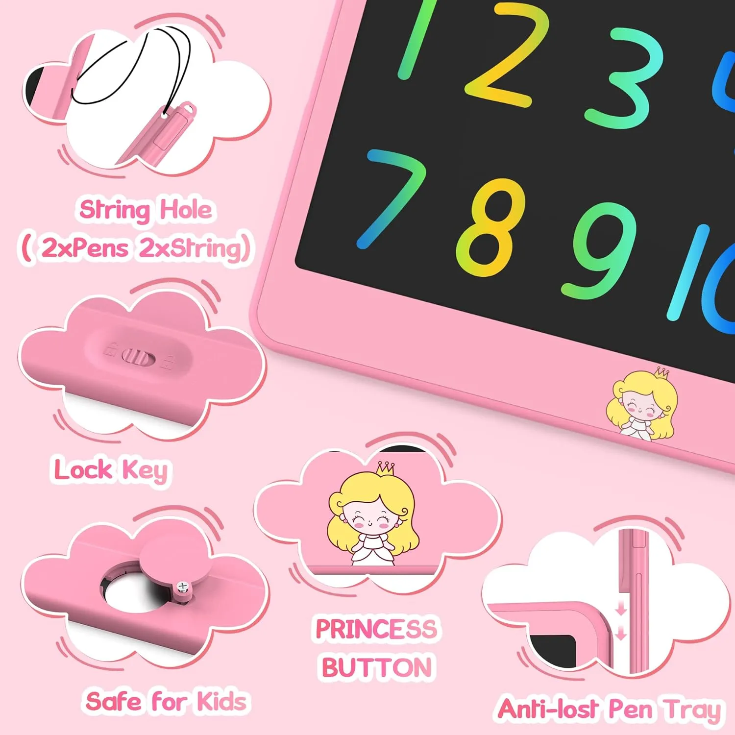 LCD Writing Tablet for Kids 12 Inch, Toys for Boys Girls Drawing Pad for 3 4 5 6 7 Year Old Kids Toys, Toddler Erasable Doodle Board Travel Essentials, Children’s Day Gift for Kids - Pink