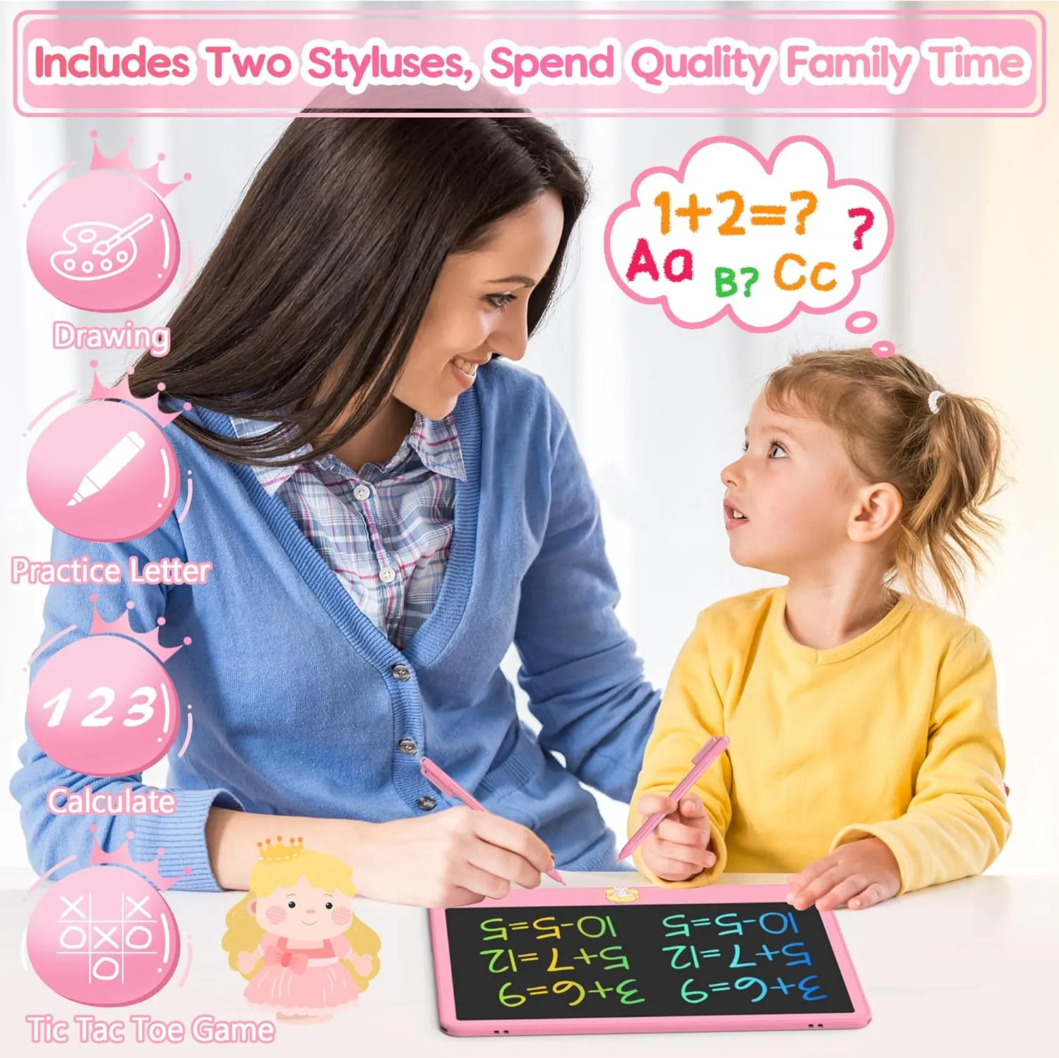 LCD Writing Tablet for Kids 12 Inch, Toys for Boys Girls Drawing Pad for 3 4 5 6 7 Year Old Kids Toys, Toddler Erasable Doodle Board Travel Essentials, Children’s Day Gift for Kids - Pink