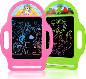LCD Writing Tablet for Kids 2 Pack, Dinosaur & Unicorn Doodle Board for Ages 2-6 – Erasable Drawing Pad with Stylus, Educational Learning Toys for Boys & Girls Gift for Kids (Green & Pink)
