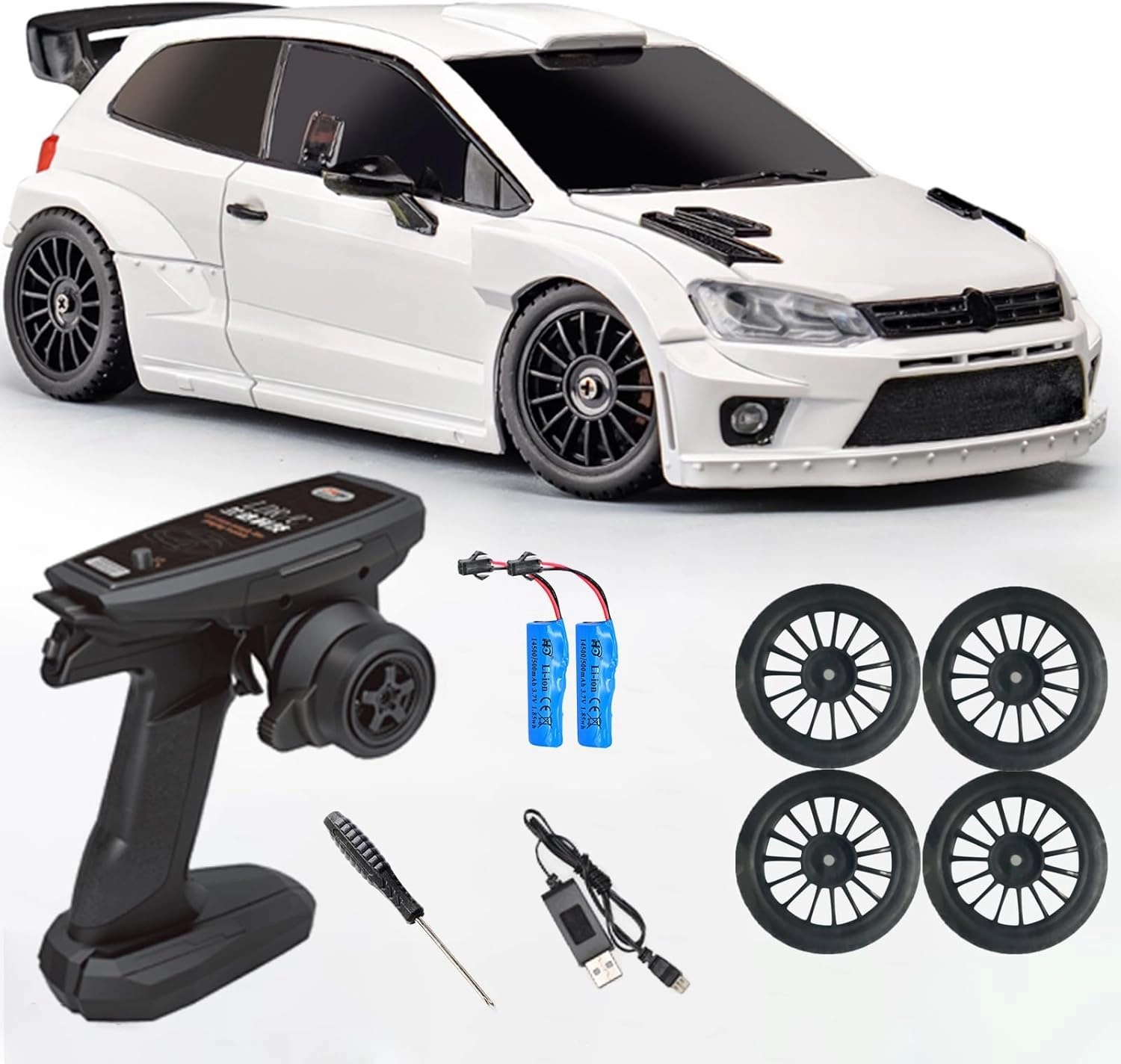 LD2801 1/28 Mini RC Drift Car GTR 2.4GHz 4WD RTR with 4PCS Drift Tires Racing Radio Control Cars (White)