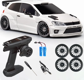 LD2801 Mini RC Drift Car 1/28 Scale RTR Remote Control 4WD Racing Cars with 4PCS Drift Tires and LED Searchlight for Hobby Gift (White)