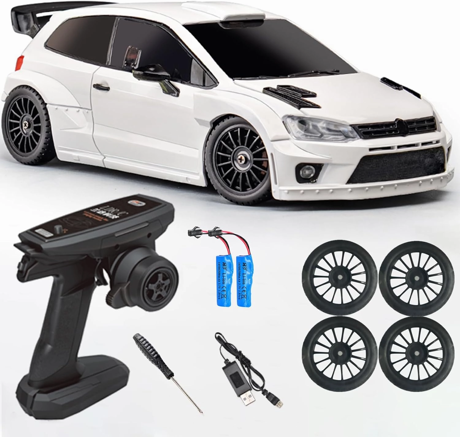 LD2801 Mini RC Drift Car 1/28 Scale RTR Remote Control 4WD Racing Cars with 4PCS Drift Tires and LED Searchlight for Hobby Gift (White)