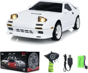 LDRC 1/18 Rx7 RC Racing Car RWD Gyroscope Wireless Control Drift Vehicles LD1802 Light System Motor Servo ESC(White)