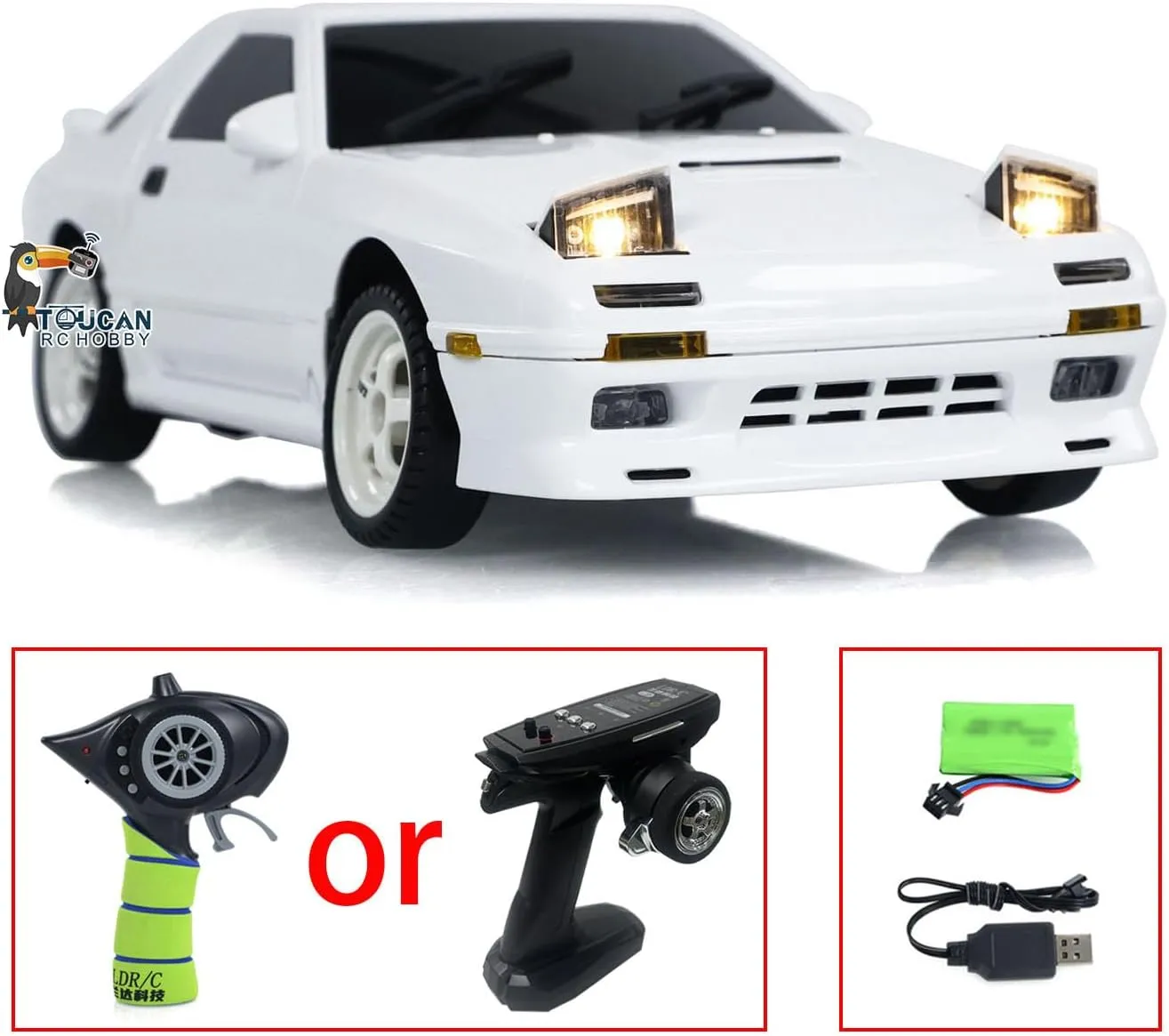LDRC 1/18 Rx7 RC Racing Car RWD Gyroscope Wireless Control Drift Vehicles LD1802 Light System Motor Servo ESC(White)