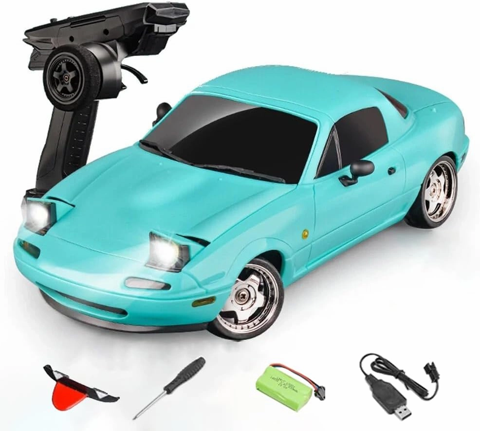 LDRC 1804 RC Drift Car with Gyro LED Lights, 1/18 Scale Mini MX-5 RWD 2.4GHz Full Proportional Control Racing Sport Car Alloy Body for Adults Hobbyists - RTR Version/1 Battery
