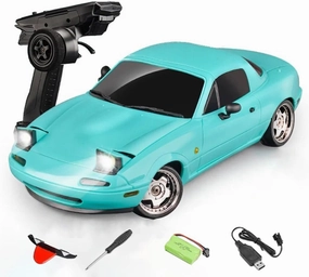 LDRC 1804 RC Drift Car with Gyro LED Lights, 1/18 Scale Mini MX-5 RWD 2.4GHz Full Proportional Control Racing Sport Car Alloy Body for Adults Hobbyists - RTR Version/1 Battery