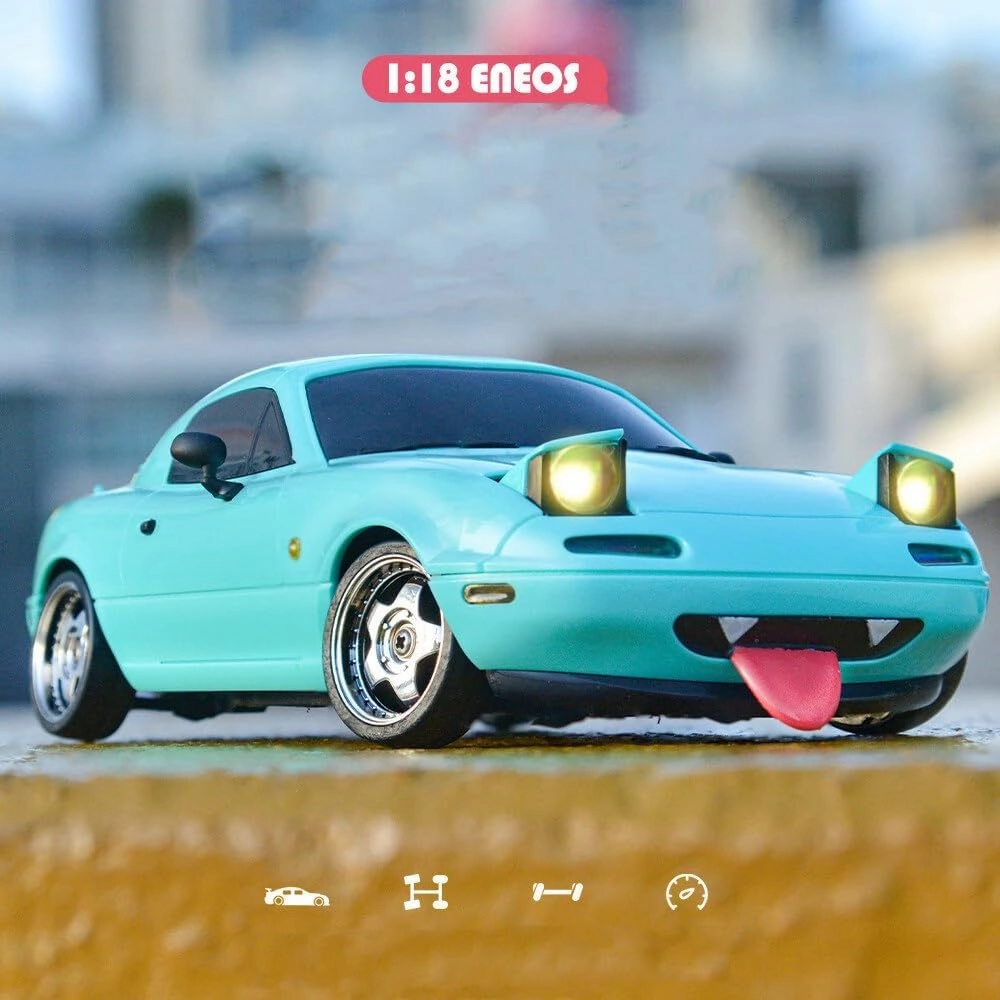 LDRC 1804 RC Drift Car with Gyro LED Lights, 1/18 Scale Mini MX-5 RWD 2.4GHz Full Proportional Control Racing Sport Car Alloy Body for Adults Hobbyists - RTR Version/1 Battery