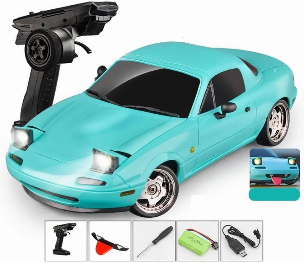 LDRC 1804 RC Drift Car with Gyro LED Lights, 1/18 Scale Mini MX-5 RWD 2.4GHz Full Proportional Control Racing Sport Car Alloy Body for Adults Hobbyists - RTR Version/1 Battery