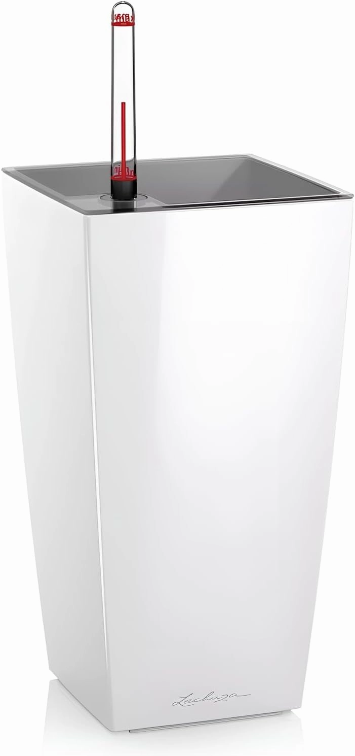 Lechuza Cubi Premium 9 Planter with Water Level Indicator, Mini, White High-Gloss