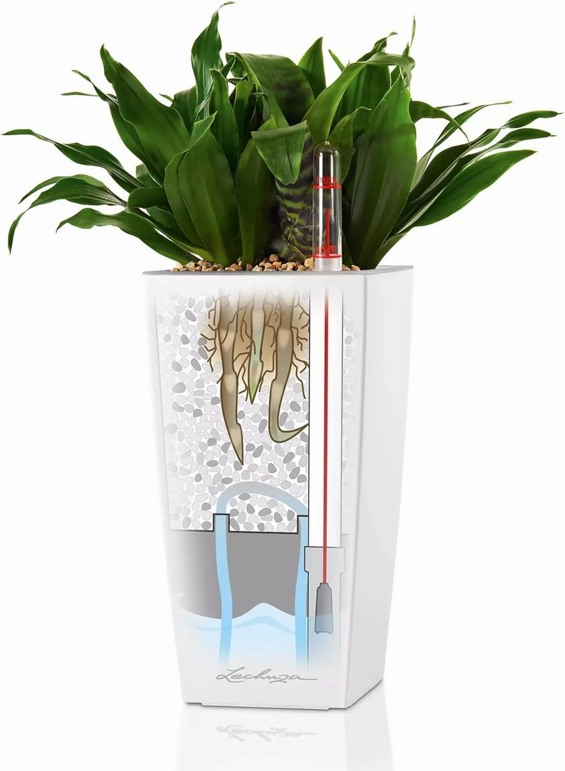 Lechuza Cubi Premium 9 Planter with Water Level Indicator, Mini, White High-Gloss