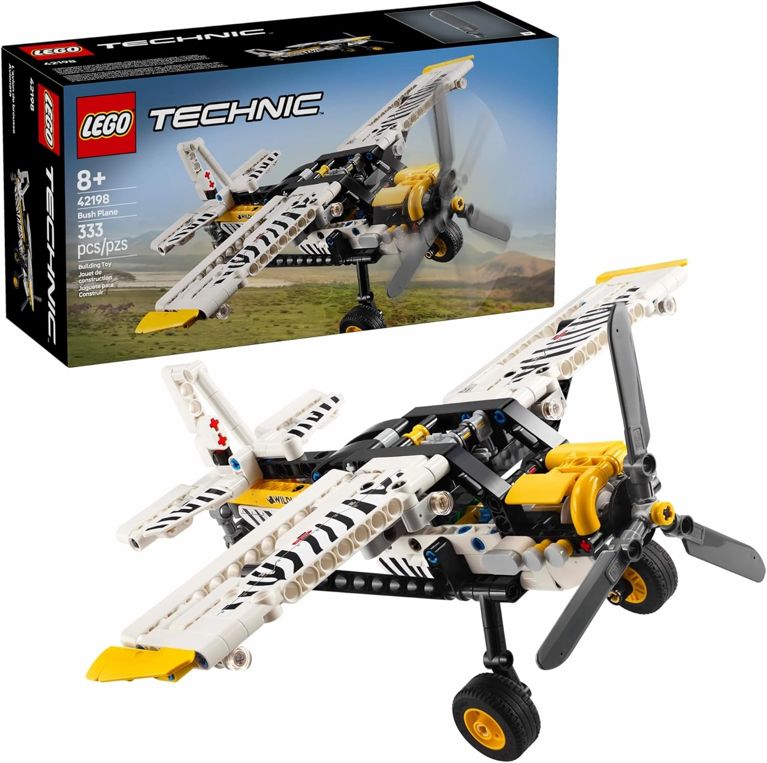 LEGO Technic Bush Plane Toy - Buildable Airplane Toy for Kids, Boys and Girls, Ages 8  - Model Airplane Gift with Spinning Propeller, 4-Cylinder Piston Engine, and More - 42198