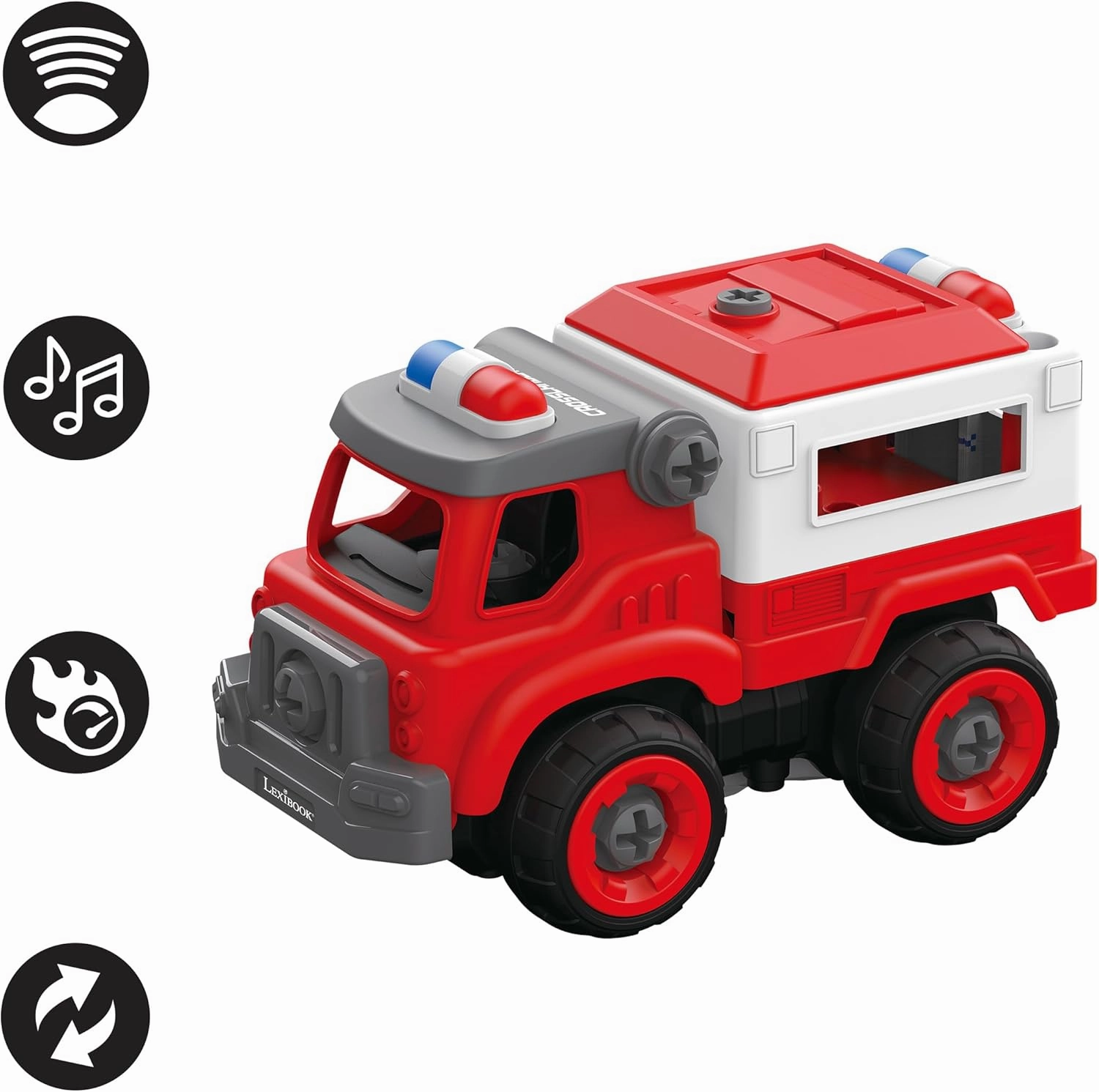 Lexibook, Crosslander® Fireman RC Radio Controlled Fire Engine Assembly 3 Possible Constructions 33 Pieces Electric and Manual Screwdriver Included RCP25