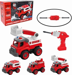 Lexibook, Crosslander® Fireman RC Radio Controlled Fire Engine Assembly 3 Possible Constructions 33 Pieces Electric and Manual Screwdriver Included RCP25