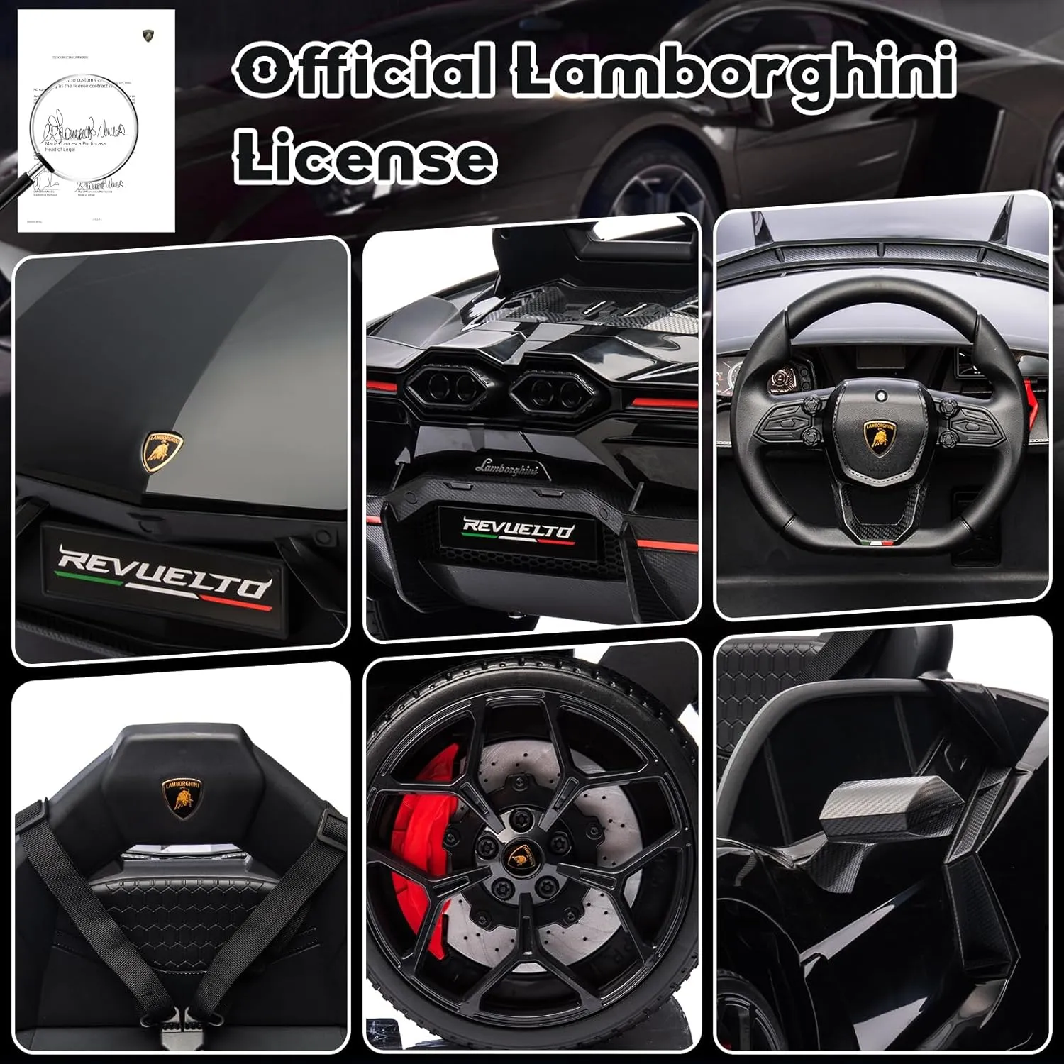Licensed Lamborghini Revuelto Ride On Car for Kids, 12V Battery Powered Electric Vehicle, Remote Control Sports Car Toy with Music, Bluetooth, USB, Headlight, Black