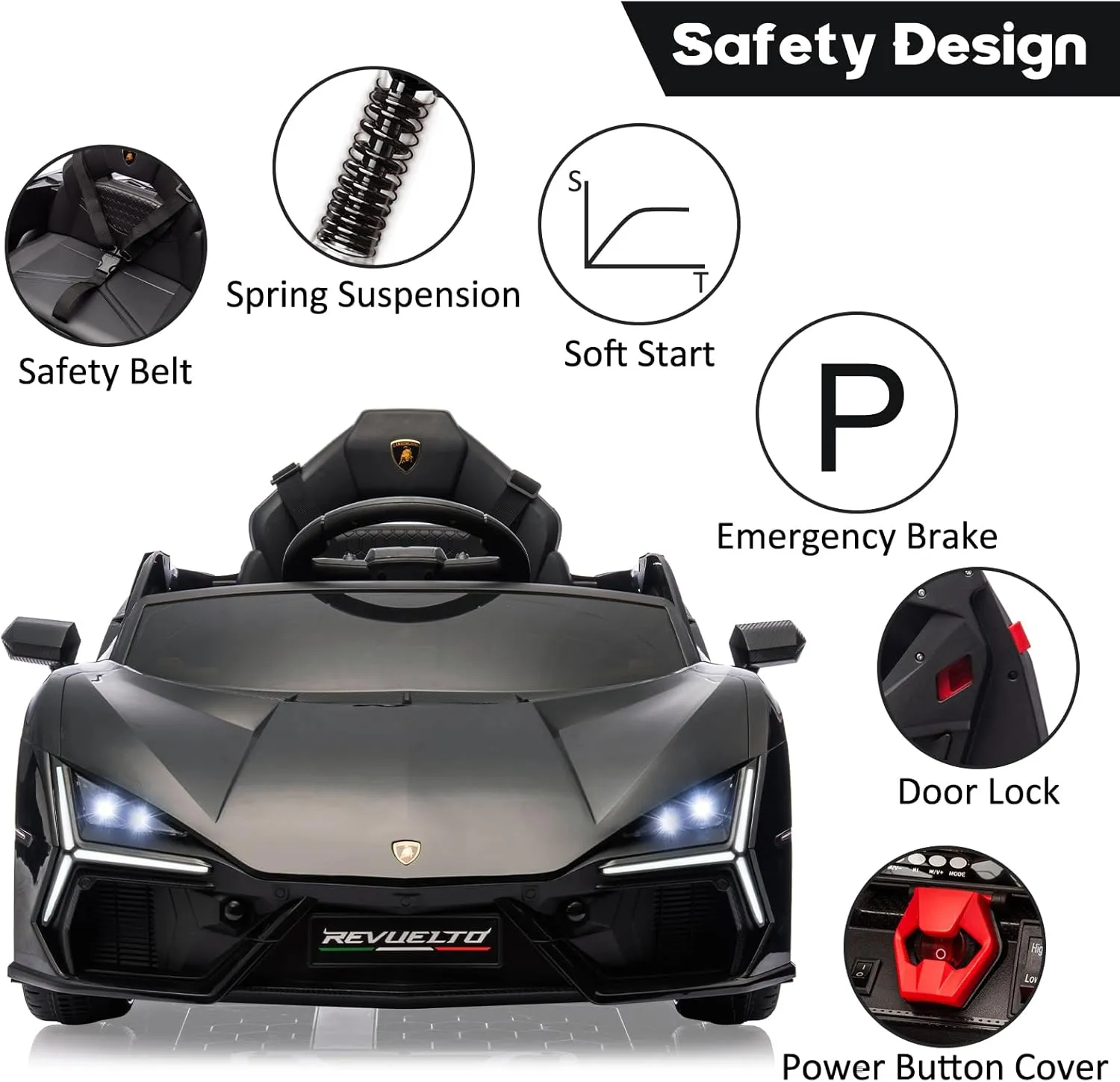 Licensed Lamborghini Revuelto Ride On Car for Kids, 12V Battery Powered Electric Vehicle, Remote Control Sports Car Toy with Music, Bluetooth, USB, Headlight, Black