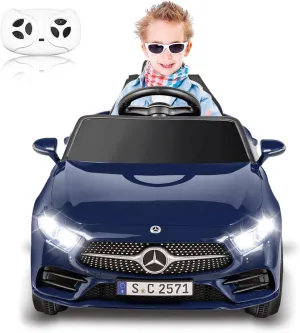Licensed Mercedes Benz Electric Car for Kids 12V Ride On Car with Remote Control, LED Lights, AUX Port, Music Players, Bluetooth, Lockable Doors, Soft Start (Blue)