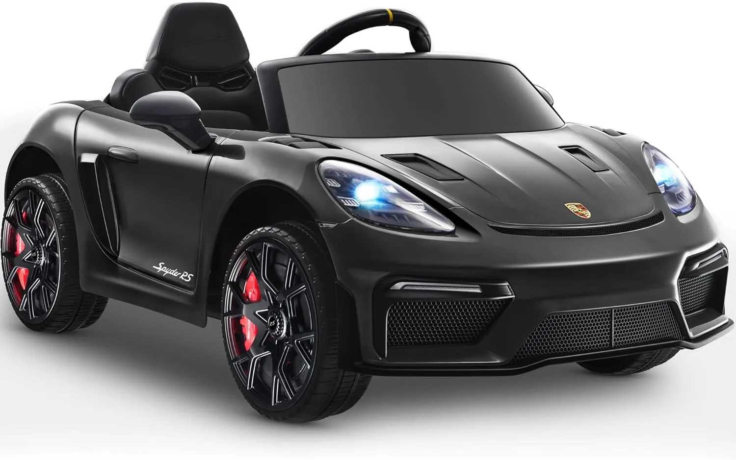 Licensed Porsche 718 12V Electric Car for Kids, Ride on Toys for Toddler, Child Ride on Car w/Parent Remote, Led Lights, Openable Doors, MP3 Player, Smooth Start, 3 Speeds (Black)