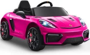 Licensed Porsche 718 12V Ride on Toy for Toddler, Ride on Car for Kids with Remote Control, Child Electric Car w/Horn, Radio, USB, Spring Suspension, Opening Door, Led Light (Pink)
