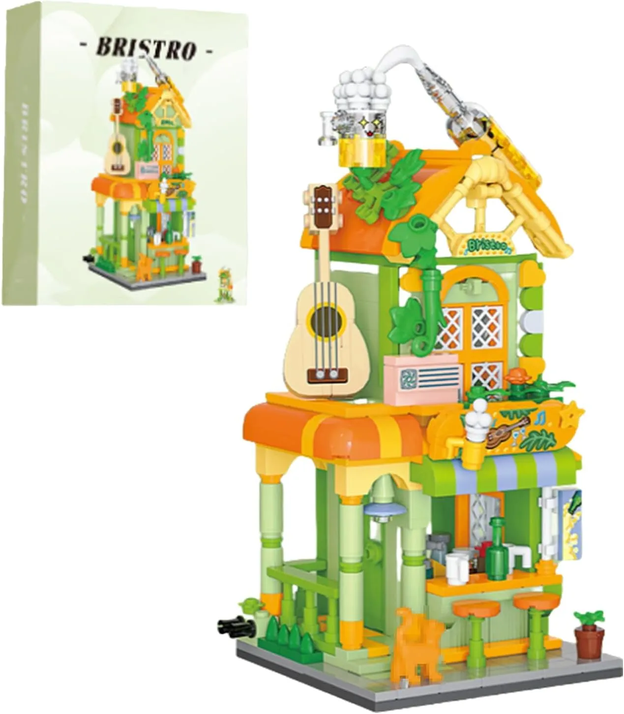 Light and Shadow Hotel Building Blocks Model Set, City MOC Creative Store Model DIY Toys, 498 Pcs Simulation Architecture Building Bricks, Gift for Kids and Adults (Green)